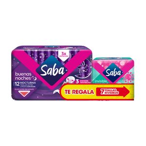 Toalla Femenina Nocturna Extra Larga Saba + Toalla Invisible