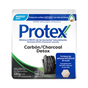 Jabón Pastilla Carbón Activado Detox Protex 3 Pack