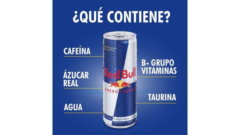 Bebida energética - Red Bull Energy Drink, 250 ml, Guaraná, 4 unidades, Azul